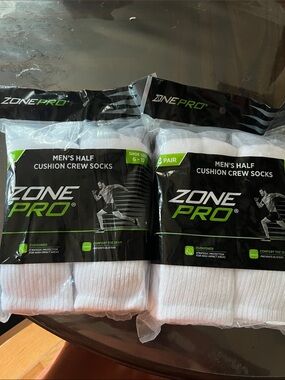 Zone Pro White Men's Half Cushion Crew Socks -16 Pair !